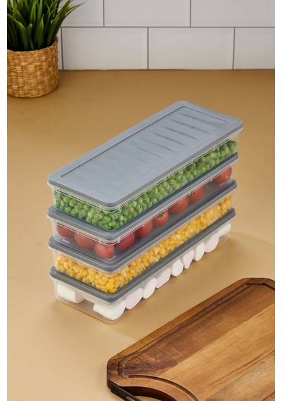 Multi Box 4 Lü Set Saklama Kabı Seti - Dondurucu & Mikrodalga Uyumlu Gri