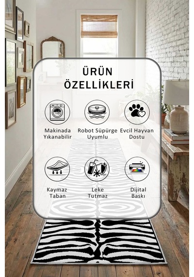 Zebra Yıkanabilir Yolluk Siyah