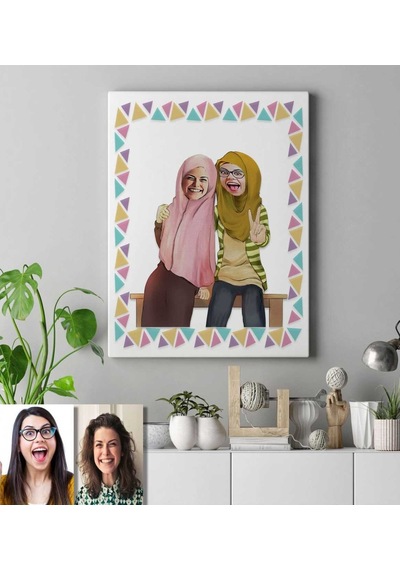 Kişiye Özel Türbanlı Karikatür Kanvas Tablo 50X70 Cm 38774