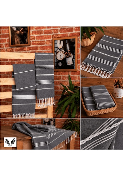 Pega Sultan Peştamal %100 Koton Siyah Plaj Havlusu 90 x 170 CM