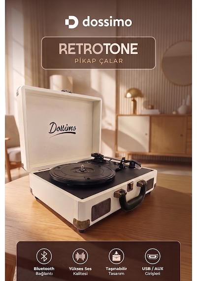 Dossimo Retrotone Bt+aux+usb Destekli Yedek İğneli Krem Pikap Çalar Ds-r100