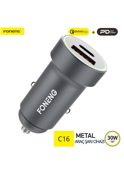 Foneng C16 Qc3.0 30W 1xusb 1xtype-C Girişli Araç içi Çakmak Hızlı Şarj Aleti