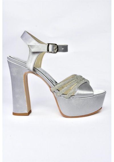 Fox Shoes P246057504 Gümüş Kumaş Platform Topuklu Kadın Ayakkabı Gümüş