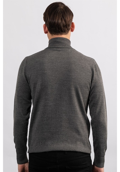 Tudors Slim Fit Dar Kesim Tam Boğazlı Yaka Düz Yün Erkek Kazak-23919 Gri