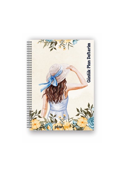 Şapkalı Kadın Spiralli Günlük Planlama Defteri - 100 Sayfa - 17x24 Planlayıcı Defter Beyaz - Mor