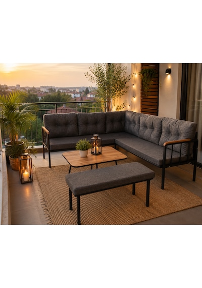 Riva Metal Bahçe Balkon Köşe Takımı Siyah Boyalı İskelet Keten Kumaş Süngerli 180x120 Cm Antrasit Riva Metal Bahçe Balkon Köşe Takımı Siyah Boyalı İskelet Keten Kumaş Süngerli 180x120 Cm Antrasit