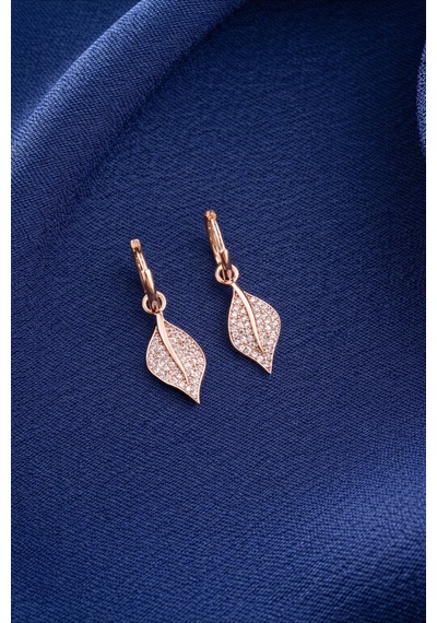 Çekirdekjewelry Işıklı Hediye Kutulu 925 Ayar Gümüş Yaprak Tasarım Küpe Pembe