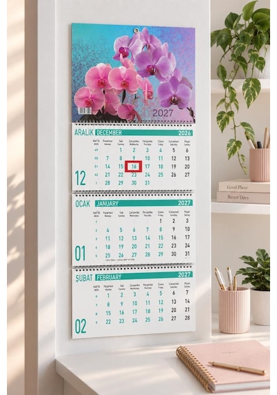 Lizy 2027 Çiçekler Temalı Gemici Takvimi Spiralli 33x24 Cm Tasarım-2