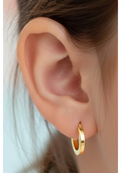 10mm Gold Renk Gümüş Çocuk Halka Küpe 925 Ayar 2mm Kalınlık Kız Çocuk Küpesi Gold - Gümüş