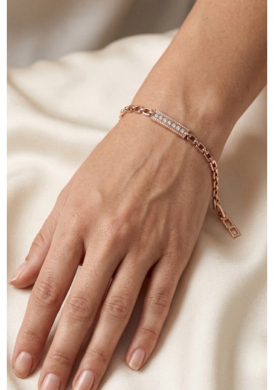 Sertifikalı 316l Çelik Rose Gold Kaplama Taş Detaylı Özel Kilitli Kadın Bileklik Altın