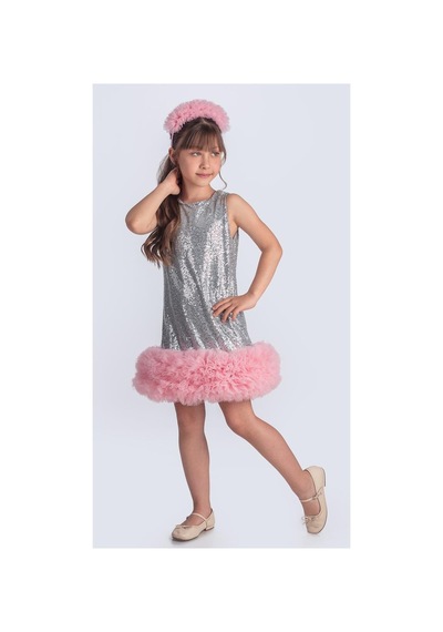 Mnk Baby & Kids Pul Payet İfestos Taçlı Tütü Çocuk Özel Gün Abiye M00743 Gri