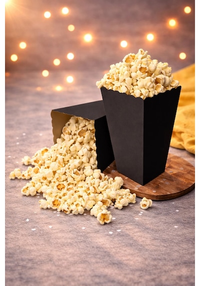 Karton Siyah Popcorn Kutusu 8x11,5 Cm 8 Adet Patlamış Mısır Kutusu Doğum Günü Parti Organizasyon Tüm Yaşlar