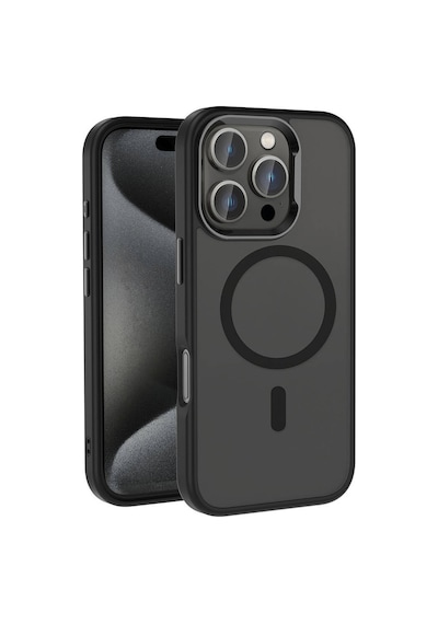 Effox Apple Uyumlu iPhone 16 Pro Max Kılıf Magsafe Şarj Özellikli Parlak Kamera Çerçeveli Siyah