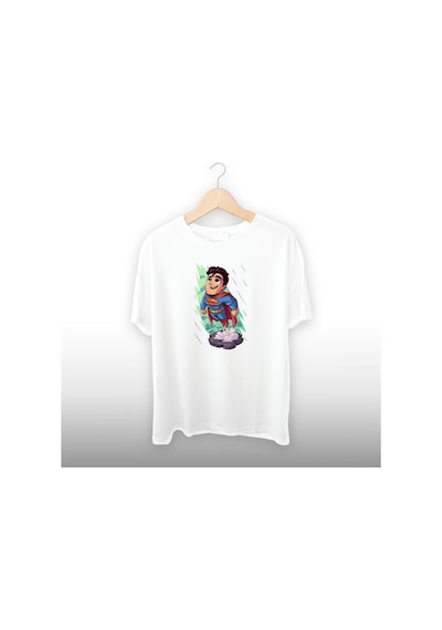 Superman Detaylı Unisex Tişört Beyaz