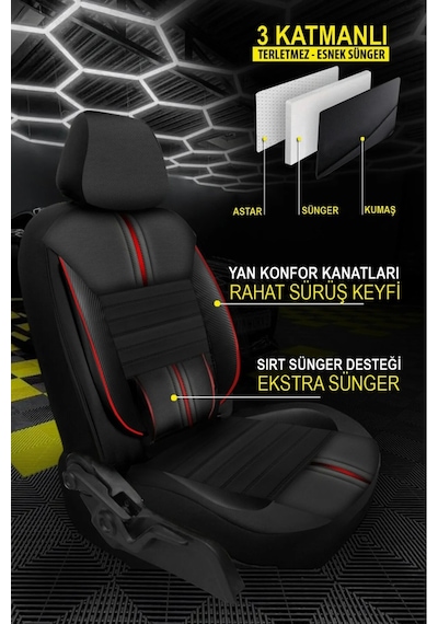 Dacia Duster Laureate 1.5 Dci 110 4x2 E2 I H Md 2013 Uyumlu Jakar Oto Kılıfı Tam Set Kırmızı Detaylı