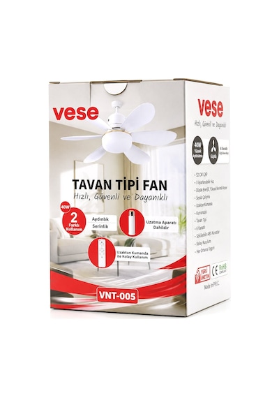 Vese Vnt-005 Tavan Vantilatörü Ve Avize Lamba 2'si 1 Arada - Kumandalı 40w 6 Kanat Diğer