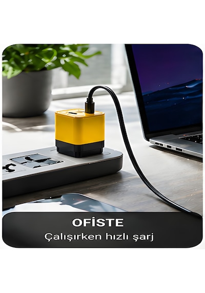 25w Hızlı Şarj Adaptörü + Type-c To Type-c Kablo Seti Pd & Qc 3.0 Destekli Usb + Type-c Çift Giriş Akıllı Koruma Hızlı Şarj Aleti Sarı