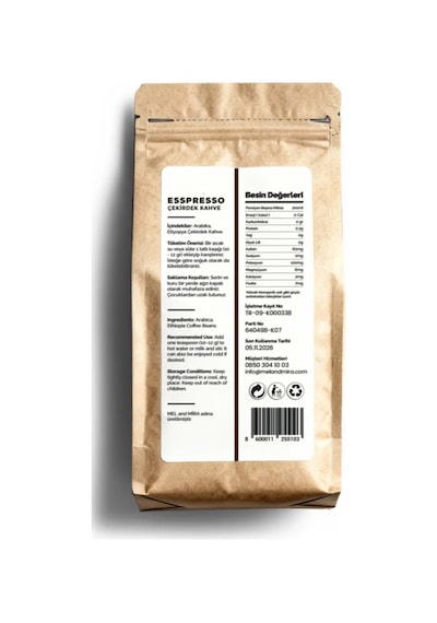 %100 Arabica Ethiopia Espresso 200g. Çekirdek Kahve Odun Ateşi Kavrum Orta Gövde, Dolgun Tat Espresso