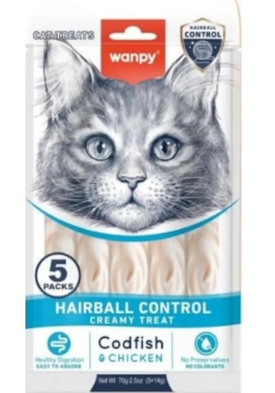 Wanpy Hairball Control Morina Balığı Ve Tavuklu Krema Kedi Ödülü 5x14gr