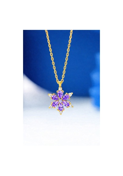 Çekirdekjewelry 925 Ayar Gümüş Altın Kaplama Mortaşli Kamelya Çiçeği Kolye Sarı Mor