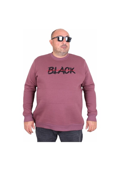 Moc Grande Mocgrande Erkek Büyük Beden Sıfır Yaka 3ip Sweat Black 24202 Eflatun