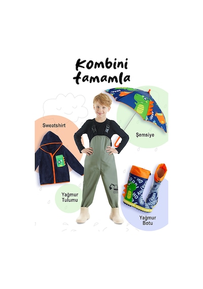Denokids Kepçe Erkek Çocuk Su Geçirmez Yağmur Tulumu