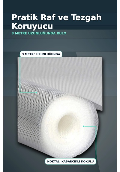 3 Metre Kalın Dokulu Şeffaf Raf Örtüsü Ve Su Tutucu Tezgah Koruma Matı Renkli