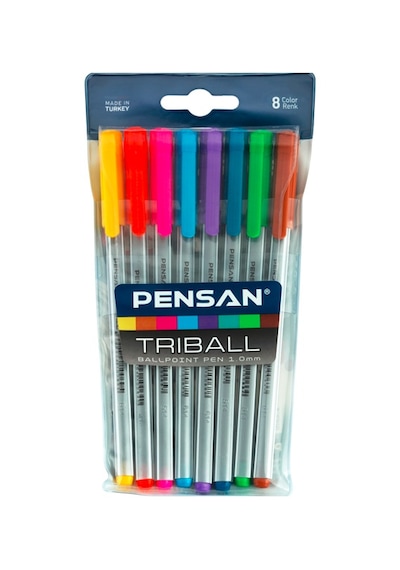 Pensan Triball Renkli 8'li Vakumlu Tükenmez Kalem Seti 1003