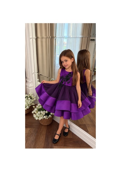 Lindissima Kız Çocuk Mat Saten Kumaş, Çiçek Aplikeli, Taş Detaylı ,tüllü, Fiyonklu Abiye Elbise Mor Lindissima Kız Çocuk Mat Saten Kumaş, Çiçek Aplikeli, Taş Detaylı ,tüllü, Fiyonklu Abiye Elbise Mor