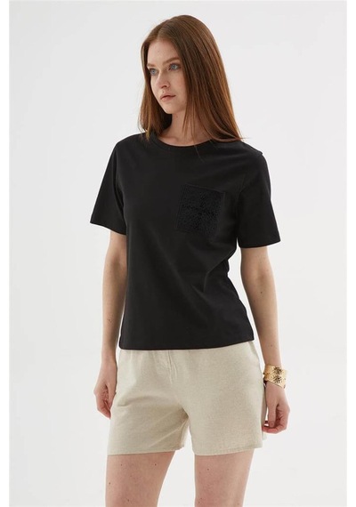 Fashion Friends 25y0026k1 Kadın Kroşe Cepli Bluz Siyah