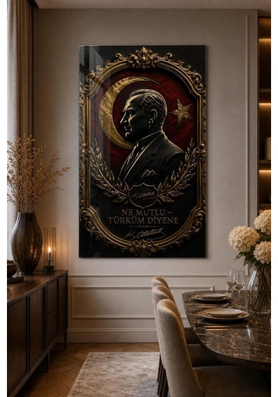 Atatürk Temalı Baskılı Cam Tablo Premium 3d Efektli Dekoratif Duvar Tablosu