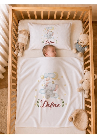 Pia Baby Kız Bebek Tulum Seti İsme Özel %100 Pamuk Organik Baskılı Yastık Kılıfı Ve Battaniyeli Tulum 2043tyb0x Ekru