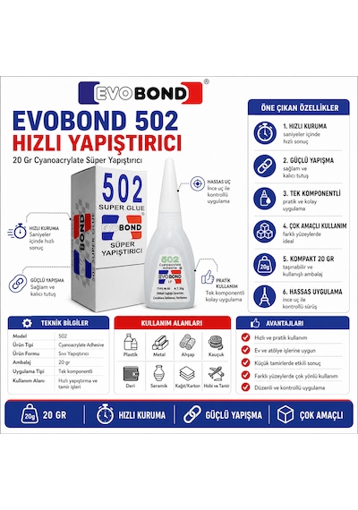 Evobond 502 Süper Hızlı 20 Gr Japon Yapıştırıcı 6 Adet