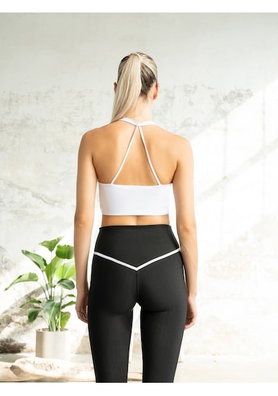 Lismina Sırtı Çapraz Boyundan İp Askılı Kelebek Model Spor Bra - Sporcu Sütyeni Beyaz