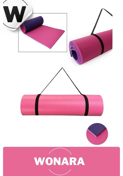 Pratik Taşıma Askılı Kaymaz Yüzeyli Çift Yönlü Fitness Yoga Matı Kamp Çadır Spor Minderi 183x61 Cm Pembe