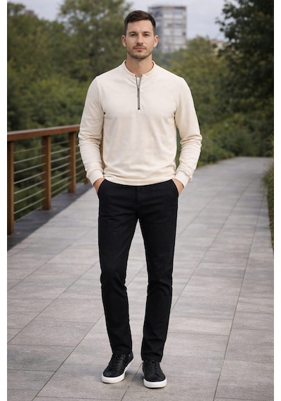 Alexandergardi Hakim Yaka Yarım Fermuarlı Erkek Sweatshirt Bej
