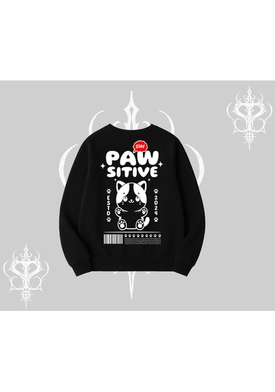 Startmore Paw Sitive Kedi Arka Baskılı Biskilet Sweatshirt Siyah