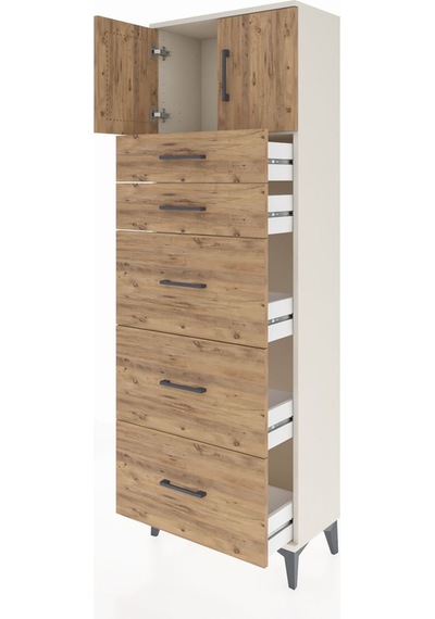 Arges Dolap Tek Raflı 5 Çekmeceli 2 Kapaklı 60x30x182 Aytaşı-çam Aytaşı