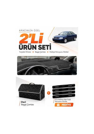 E-biz Volkswagen Passat B5.5 2000-2005 Uyumlu Torpido Örtüsü + Deri Çanta - Siyah-gri - Vw015