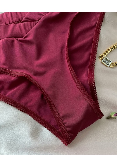 Kadın Rahat Kumaş Önü V Detaylı Günlük Kullanım Mikro Saten Slip- Bordo