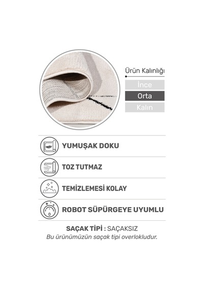 Joliva Halı Koleksiyonu Yumuşak Post Halı, Kalın Hav, Tozumaz Ve Kolay Temizlik Krem