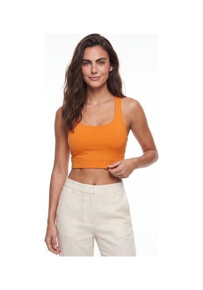 Onloox Kadın Turuncu Turuncu Pamuklu Esnek Kumaş Kare Yaka Crop Kesim Sporcu Atlet Örme Üst Bluz