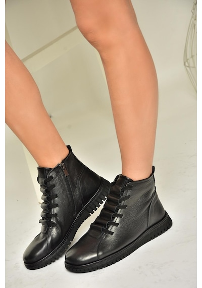 Fox Shoes T555366203 Siyah Hakiki Deri Comfort Ortopedik Taban Kadın Bot Siyah