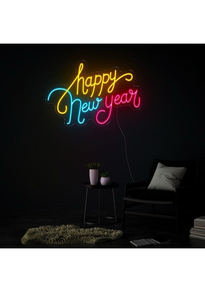 Happy New Year Yazılı Neon Tabela Çok Renkli