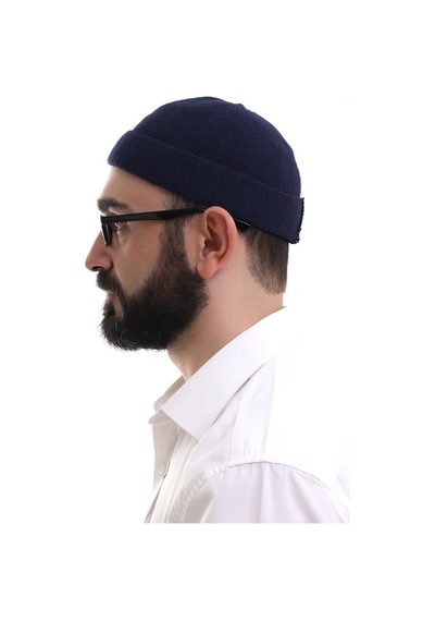 Lacivert Katlamalı Sade Desen Kışlık Orlon Takke Şapka Lacivert