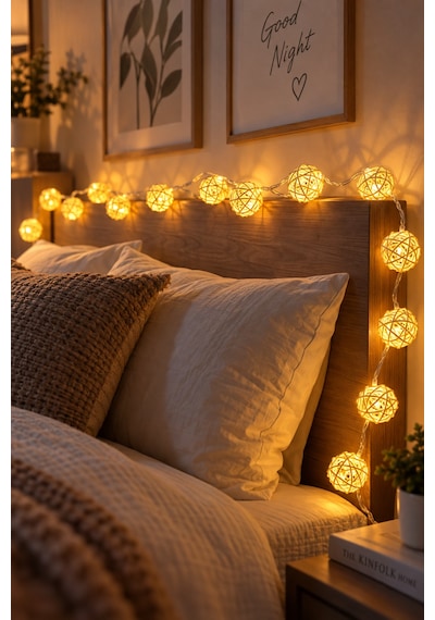 Deconitte 20 Rattan Top Şerit Led 4metre Usb Kumandalı Yılbaşı Parti Organizasyon Ev Dekorasyon Işığı Aydınlatma