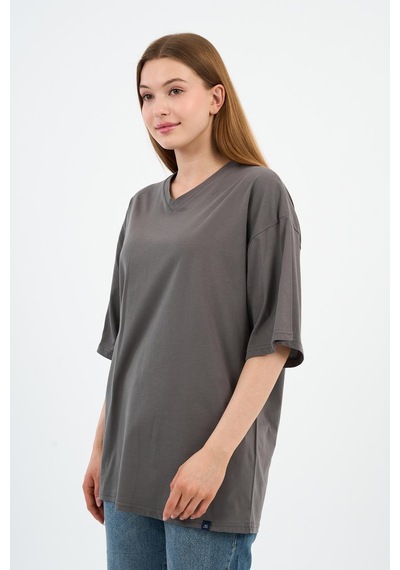 V Yaka Oversize T-shirt E24-742a-wn Antrasit