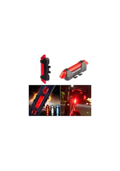 Su Geçirmez Usb Şarj Led Bisiklet Scooter Ön Far Arka Işık Lambası Işık Seti Bisiklet Far Kırmızı  - Siyah