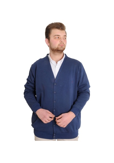 Mode Xl Büyük Beden Erkek Hırka Düğmeli Double Face 20551 İndigo 001