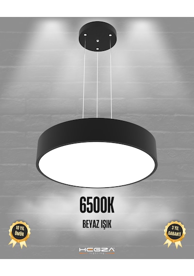 Drum 40cm Siyah Kasa, Beyaz Işık Modern Sarkıt Led Avize Siyah